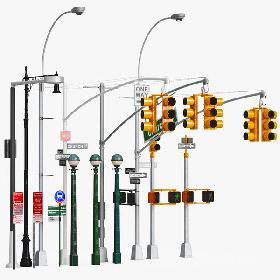 Traffic Lights Pillars 3D model